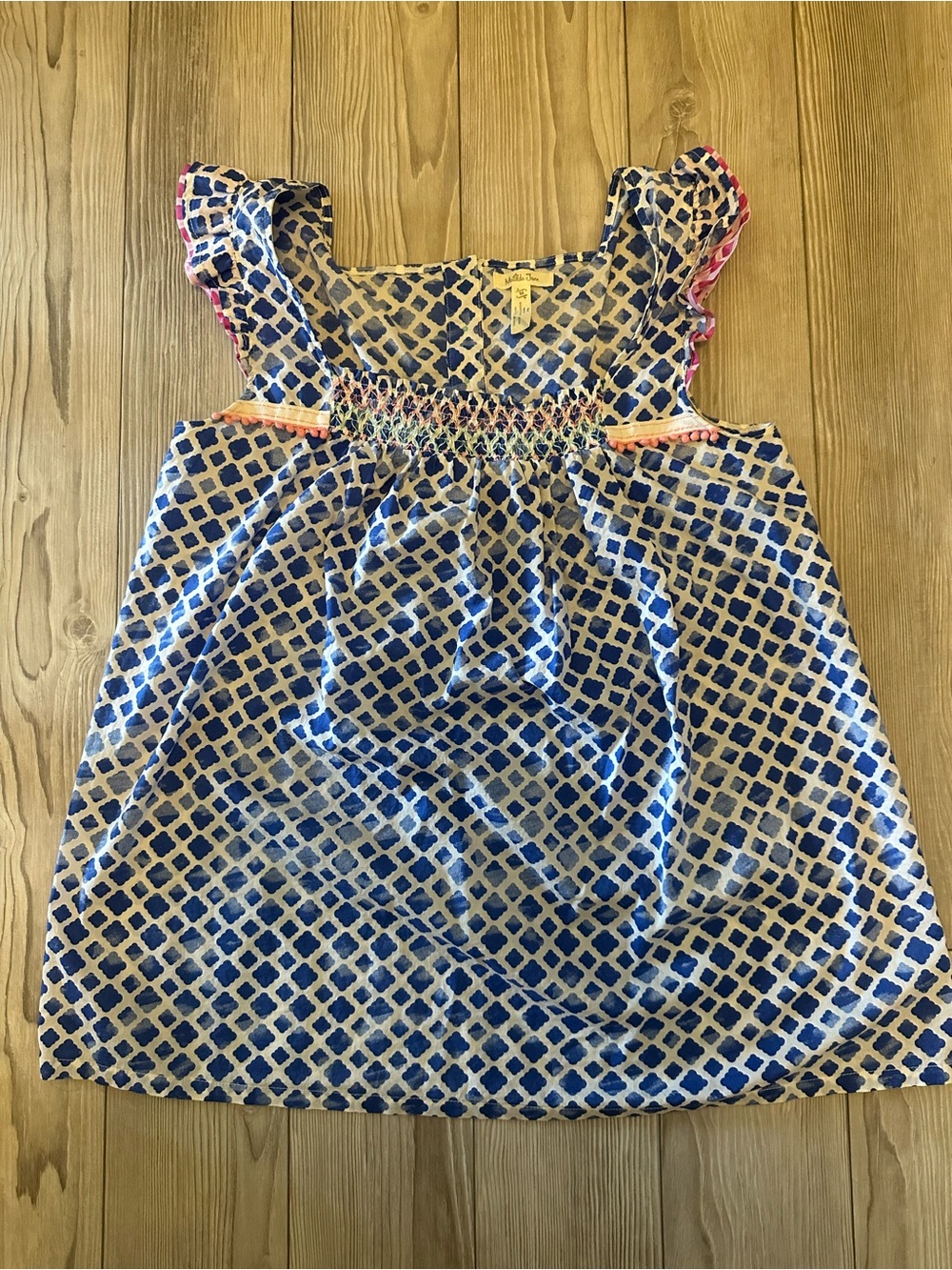 Matilda Jane Blue Patterned Smocked Sundress with Pink Trim